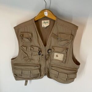 Vintage Ausable Multi Pocket Gorpcore Cotton Fly Fishing Utility Vest Khaki L